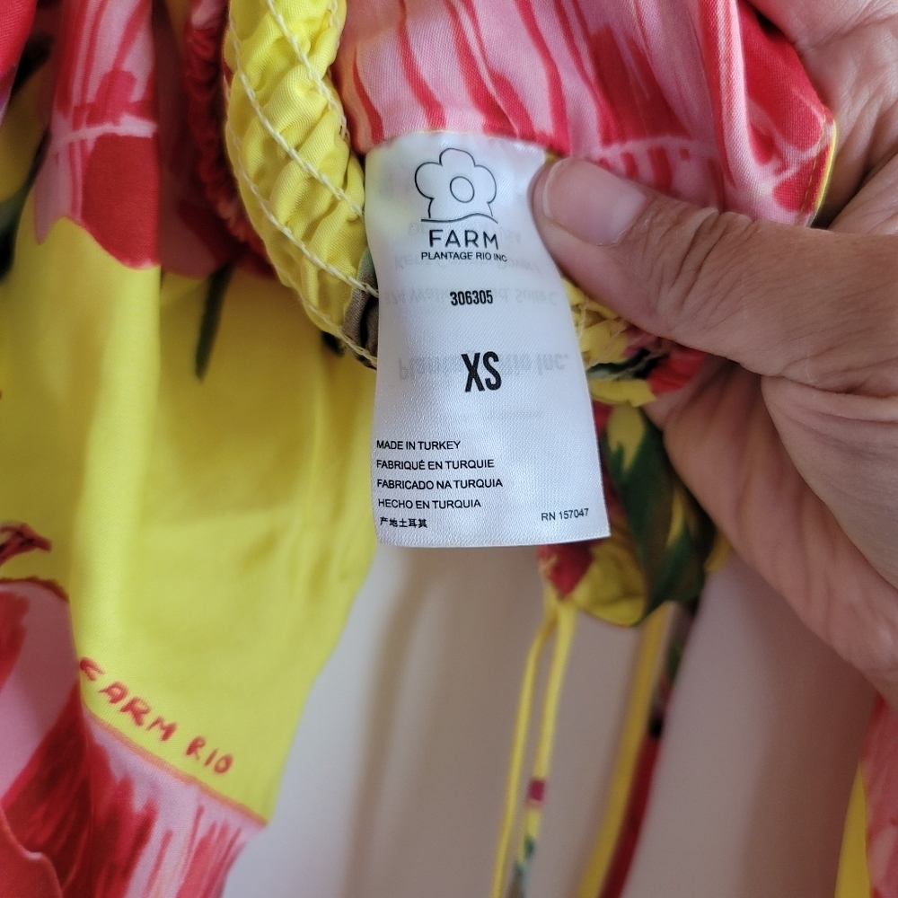 Farm Rio, Sweet Jungle Lime Crop‎ Top, Lime Yellow/Red/Pink, Size XS - Picture 15 of 16